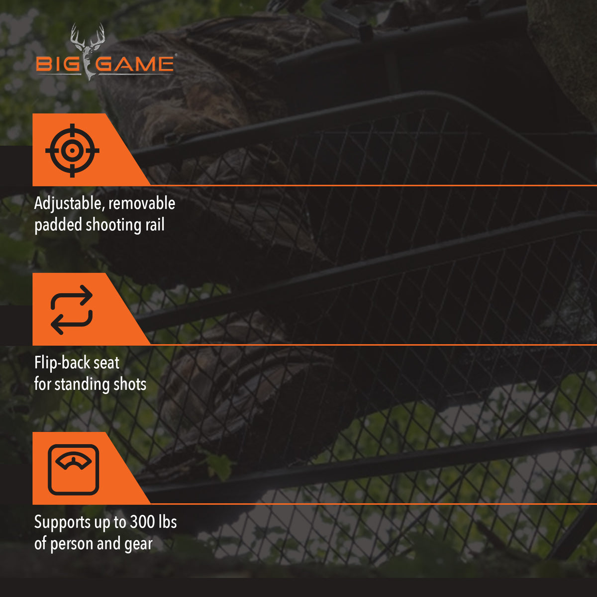 Big Game Captain XC Steel Hang-On Treestand with 20 x 30 Flip-Back Seat, Black