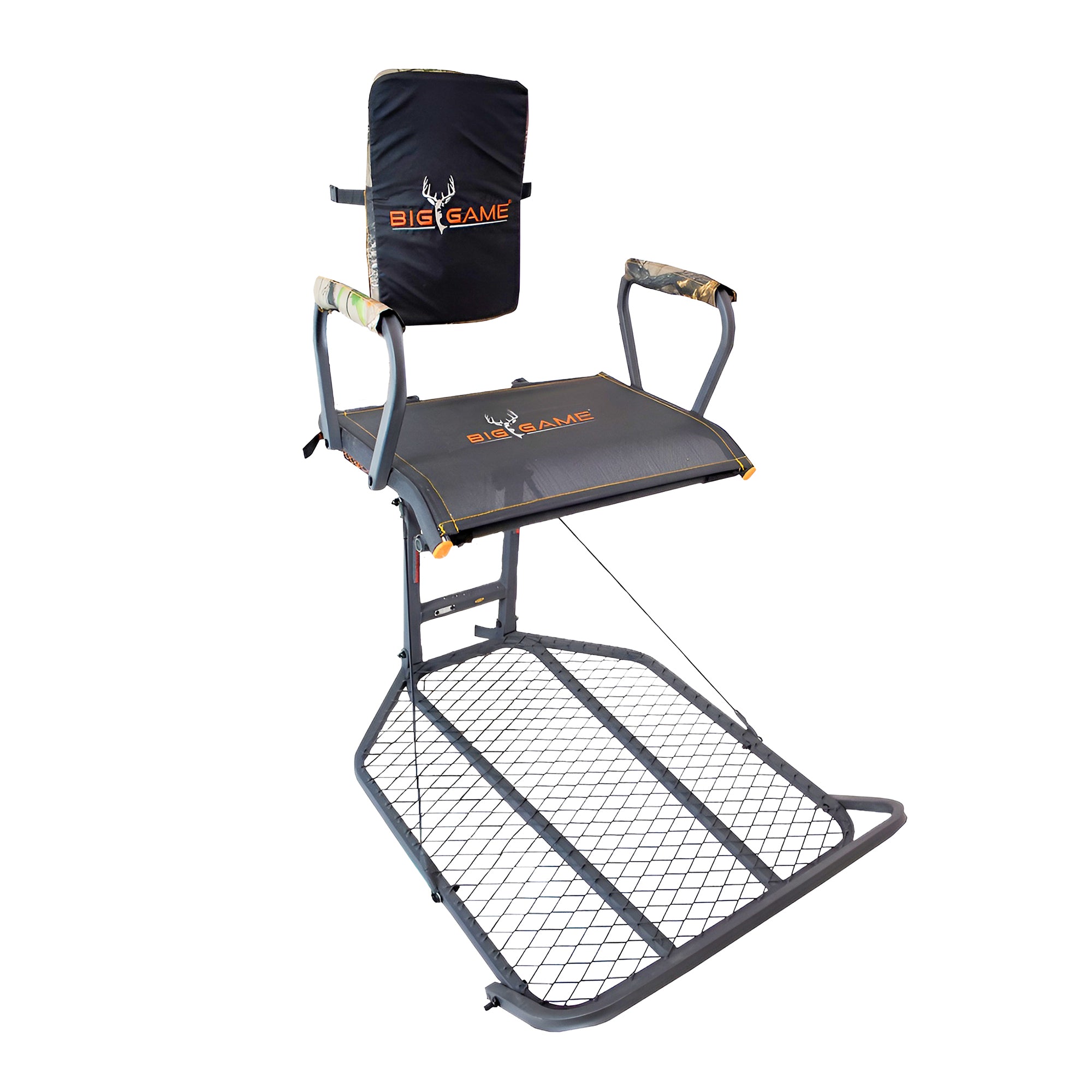 Big Game Captain XC Steel Treestand with 20 x 30 Flip-Back Seat, Black(Open Box) - VMInnovations