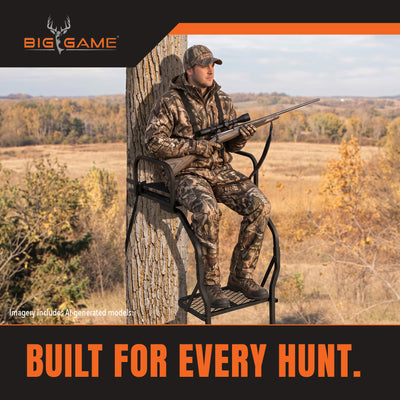 Big Game The Warrior Pro 1 Person Deer Hunting Ladder Climbing Tree Stand, Black