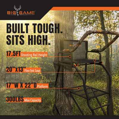 Big Game XL 17.5' Ladder Treestand with Flip-Back Seat & Rail, Black (For Parts)