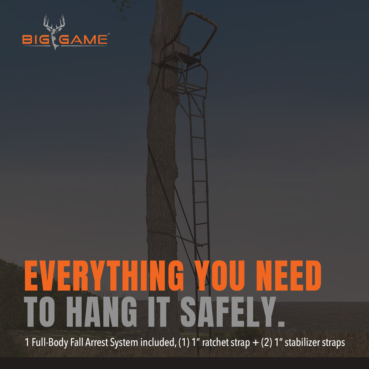 Big Game XL 17.5' Ladder Treestand with Flip-Back Seat & Rail, Black (For Parts)