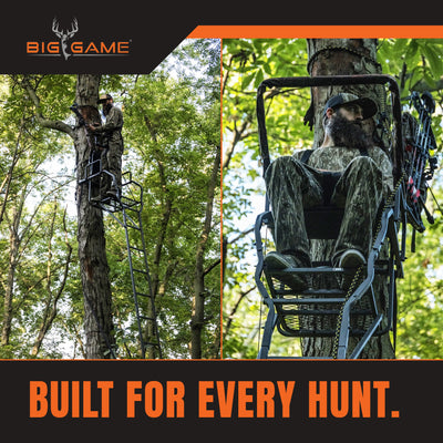 Big Game XL 17.5' Ladder Treestand with Flip-Back Seat & Rail, Black (For Parts)