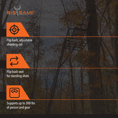 Big Game XL 17.5' Ladder Treestand with Flip-Back Seat and Rail, Black(Used)