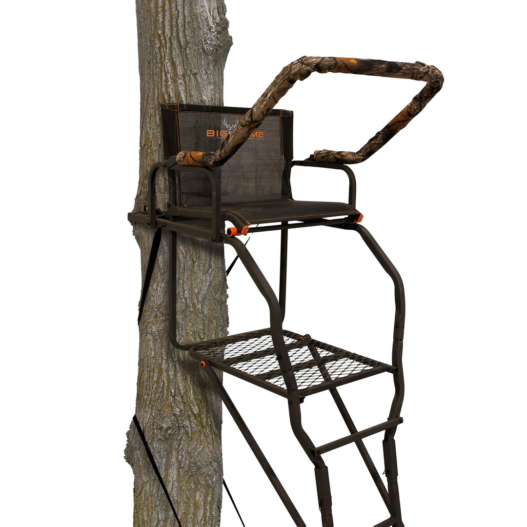 Big Game XL 17.5' Ladder Treestand with Flip-Back Seat & Rail, Black (For Parts)