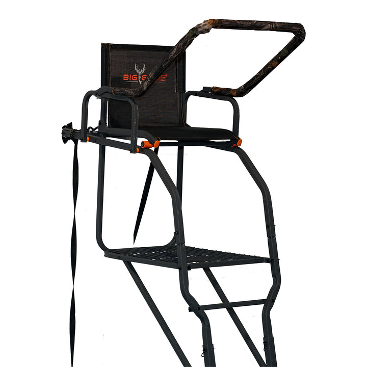 Big Game Striker XL 17.5' Ladder Treestand with Flip-Back Seat and Rail, Black