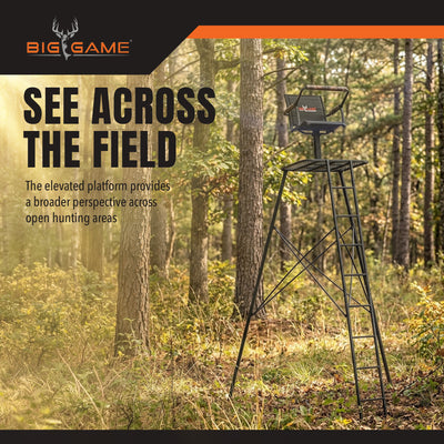 Big Game The Defender 12.5 Ft Tripod Stand, Deer Hunting Ladder w/ Rotating Seat