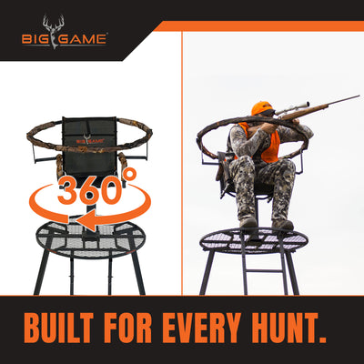 Big Game Apex 12.5 Foot Tripod Stand, Deer Hunting Ladder with Rotating Seat