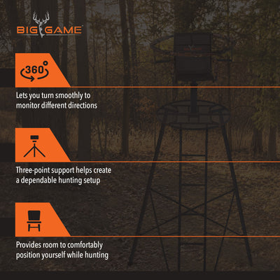 Big Game Apex 12.5 Foot Tripod Stand, Deer Hunting Ladder with Rotating Seat