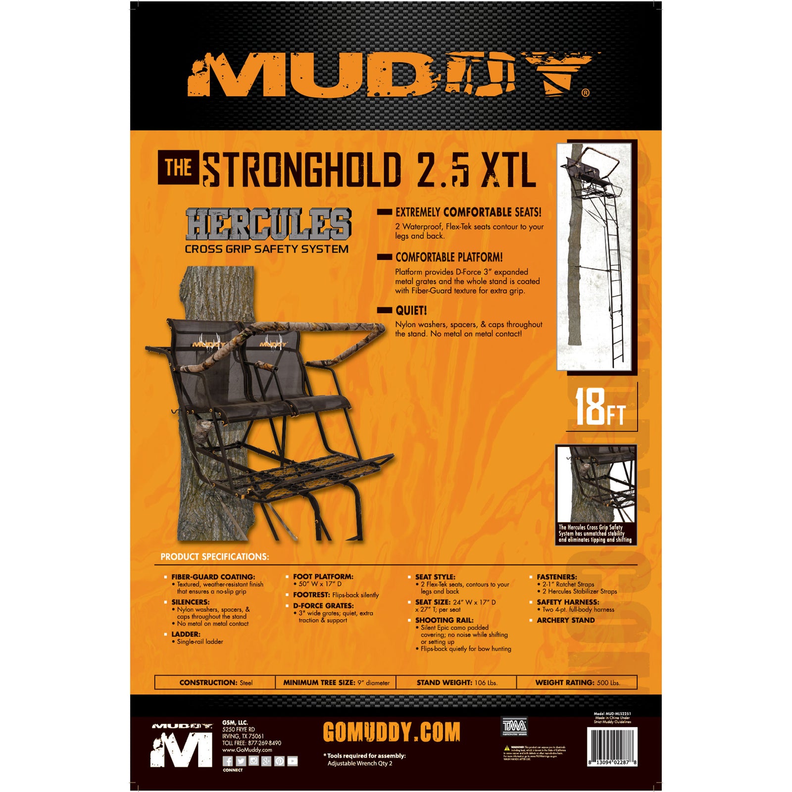 Muddy Stronghold 2.5 Hunting 18ft Ladderstand Tree Stand w/Hercules Grip (Used) - VMInnovations
