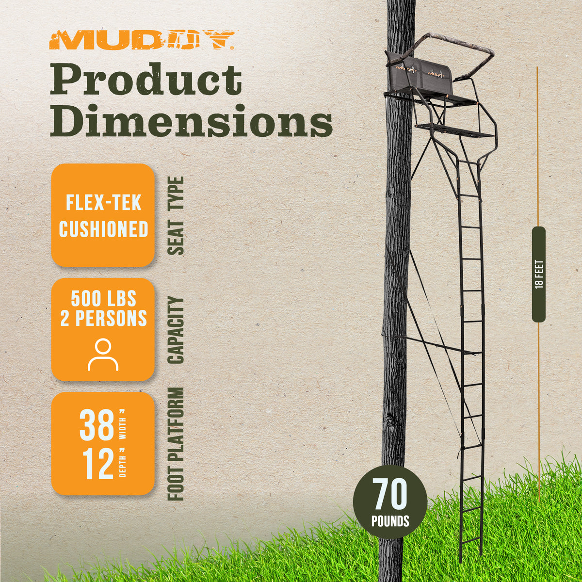 Muddy Droptine Deer Hunting Ladderstand, 2 Person Climbing Tree Stand (Open Box) - VMInnovations