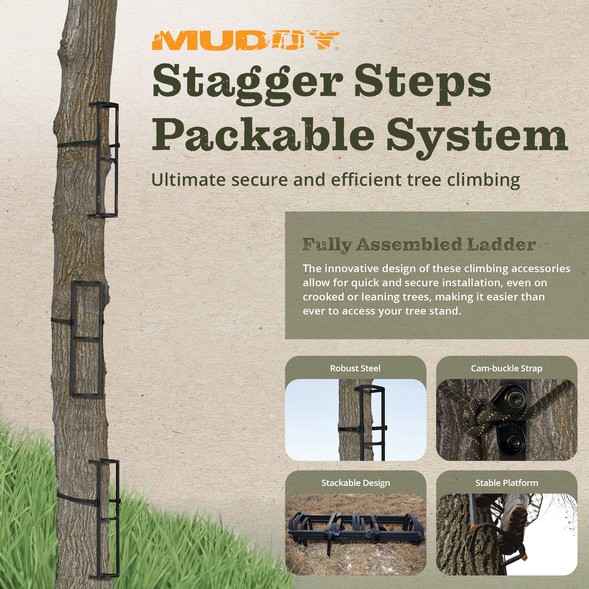Muddy Stagger Steps Packable Rock Solid Ladder System for Climbing (Open Box) - VMInnovations