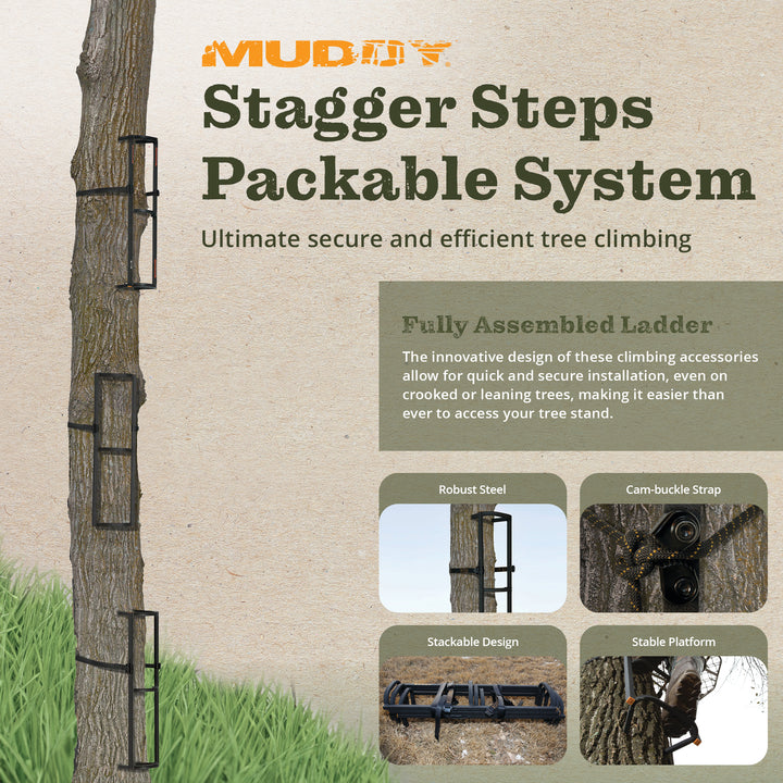 Muddy Stagger Steps, Tree Climbing Hunting Gear Tree Stand Accessories, 3 Pack - VMInnovations