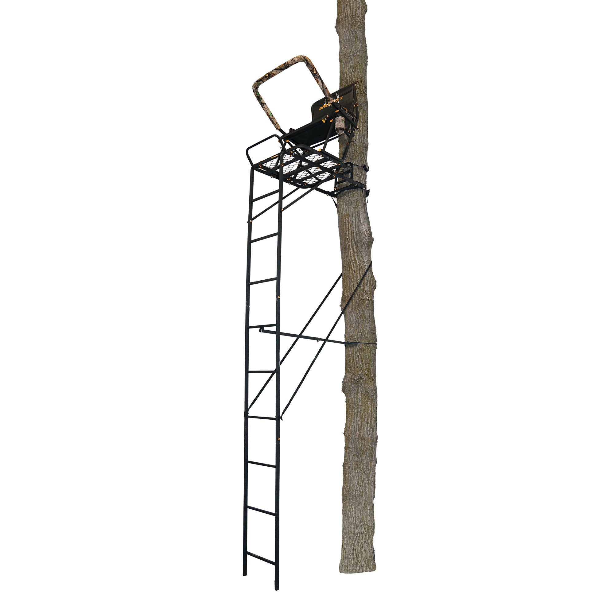 Muddy Boss Hawg 1.5 Deer Hunting 17ft Ladderstand Tree Stand w/Lumbar Seat(Used)