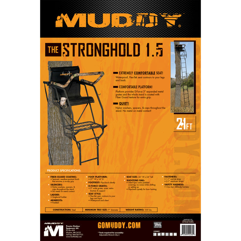 Muddy The Stronghold 1.5 Deer Hunting 21 Ft Ladderstand Tree Stand w/Lumbar Seat