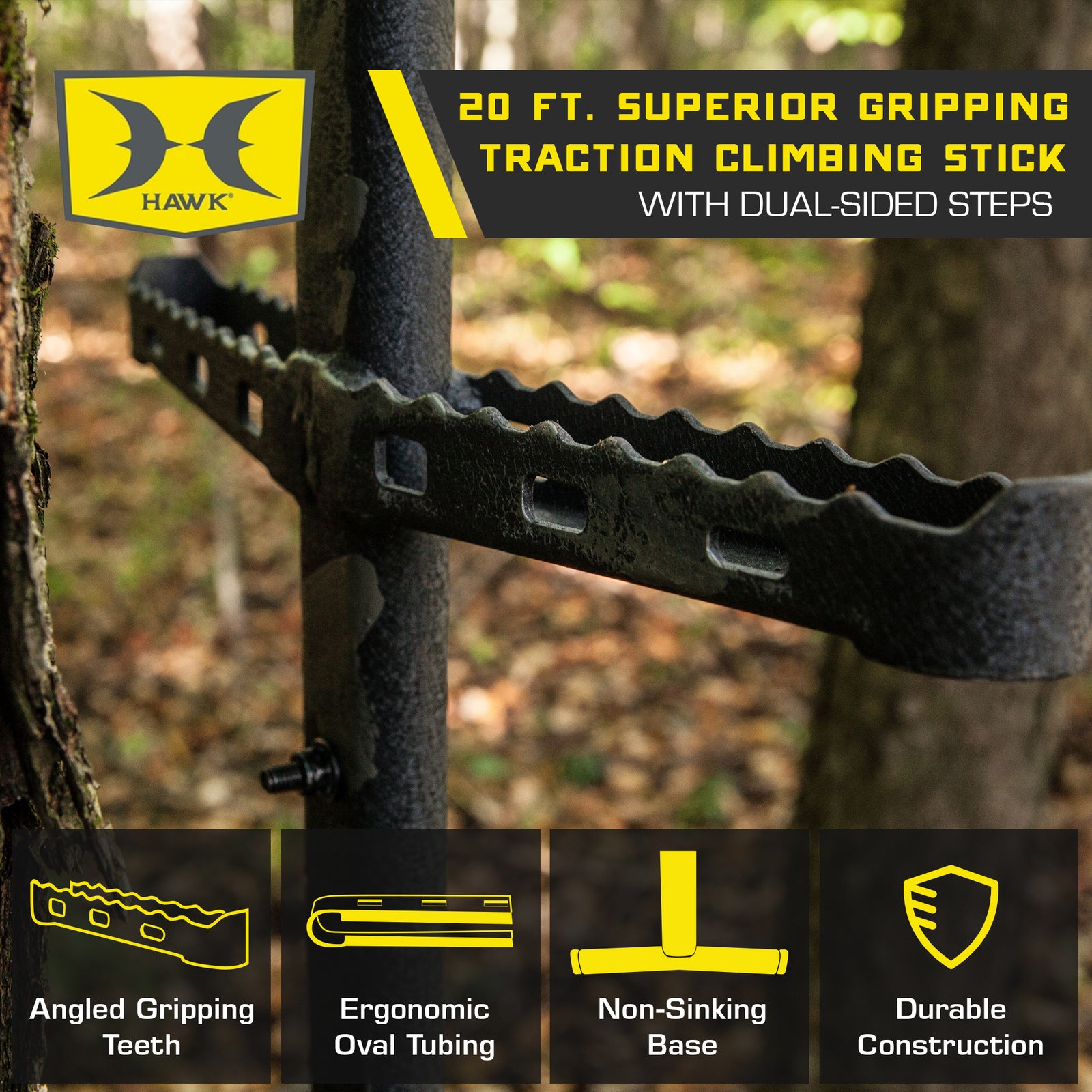 Hawk Traction Climbing Stick, 20' Tree Climbing Ladder Hunting Gear, Extra Grip - VMInnovations