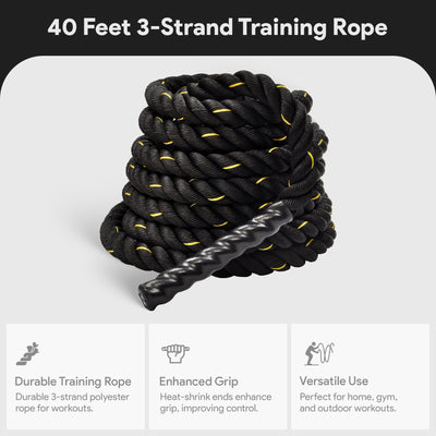 BalanceFrom 3 Strand Training Rope, Durable Workout Equipment, 40 Feet, Black