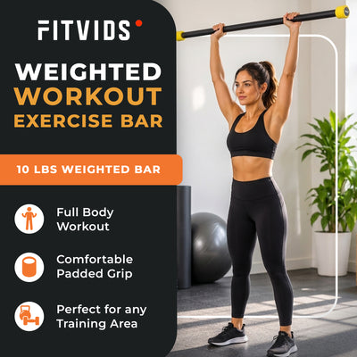 Fitvids 10lb Weighted Workout Bar, Total Body Exercise Bar for Strength Training