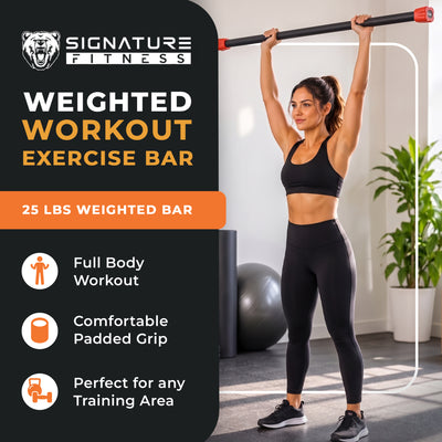 Signature Fitness Total Body Workout Steel Weighted Bar w/Padded Foam, 25 Pounds