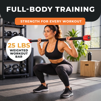 Signature Fitness Total Body Workout Steel Weighted Bar w/Padded Foam, 25 Pounds
