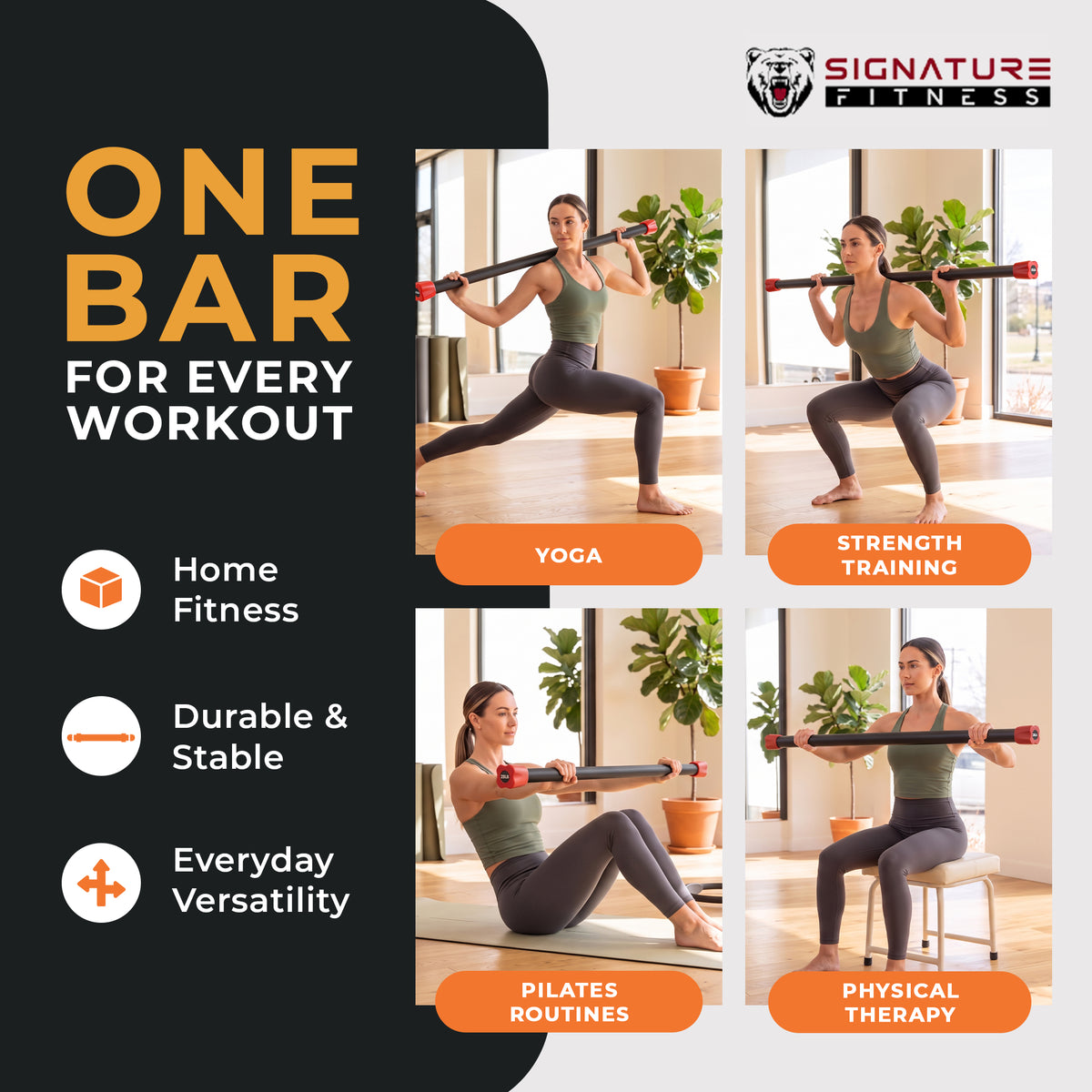 Signature Fitness Total Body Workout Steel Weighted Bar w/Padded Foam, 25 Pounds