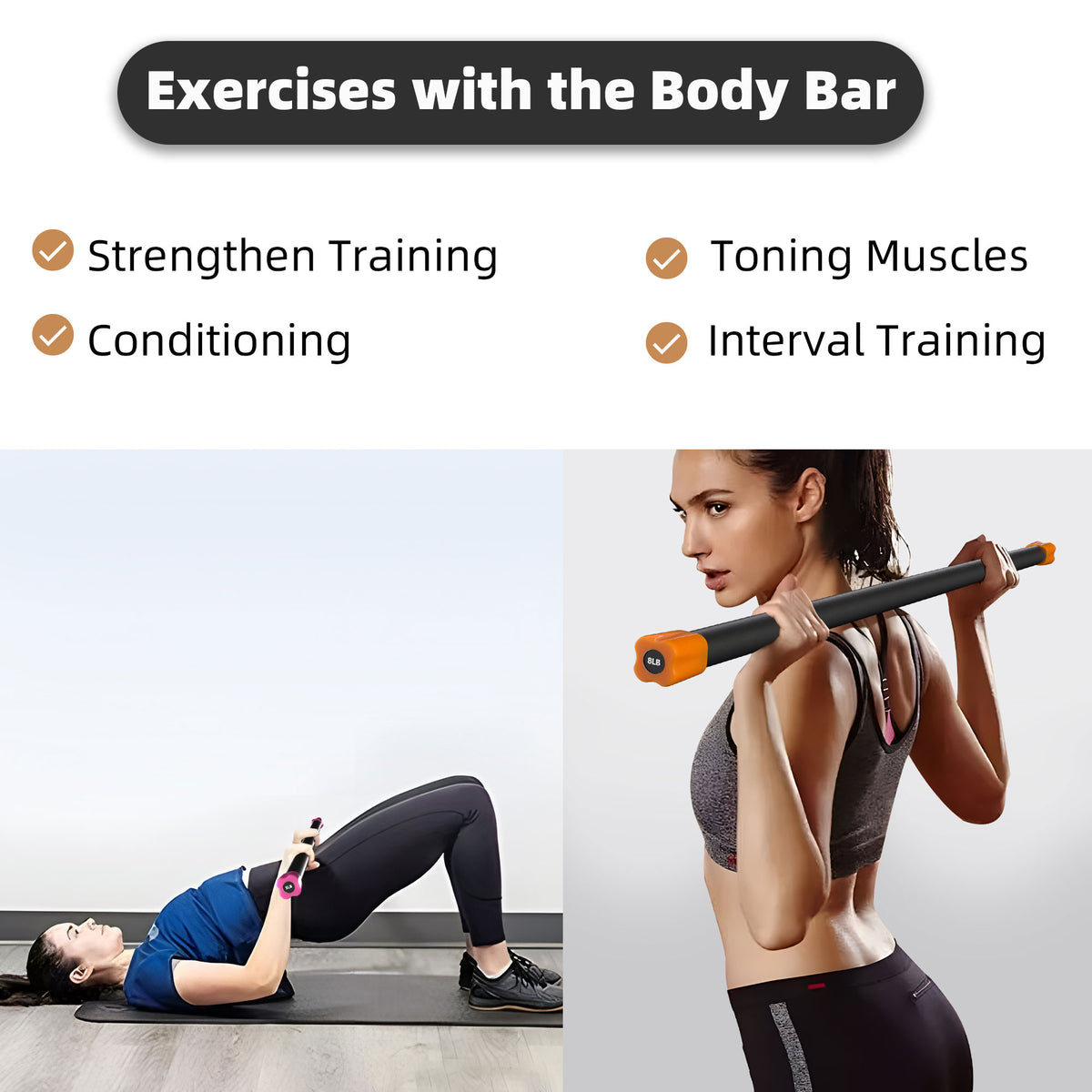 Signature Fitness Total Workout & Weighted Bar Padded Grip, 3pk (Open Box)