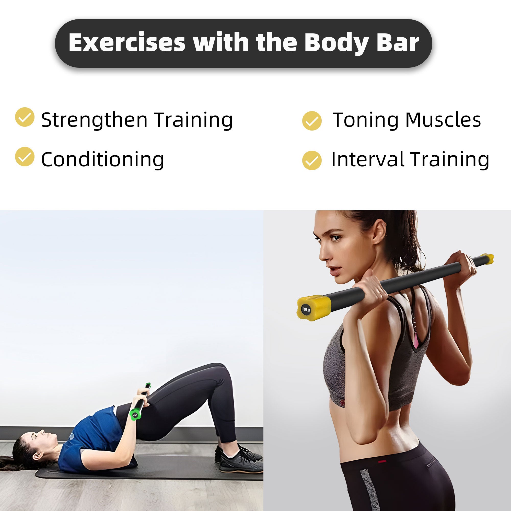 Signature Total Body Workout & Exercise Weighted Bar Padded Grip, 3pk (Used) - VMInnovations