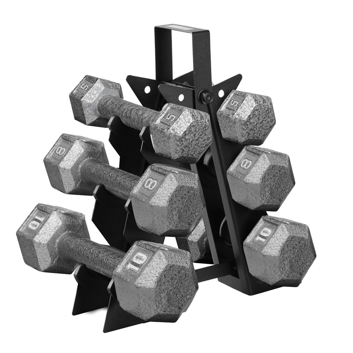 HolaHatha 5, 8 & 10lb Cast Iron Dumbbell Free Hand Weight Set w/Rack (Open Box)