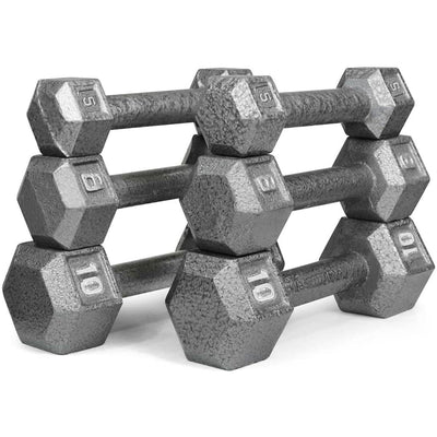 HolaHatha 5, 8 & 10lb Cast Iron Dumbbell Free Hand Weight Set w/Rack (Open Box) - VMInnovations