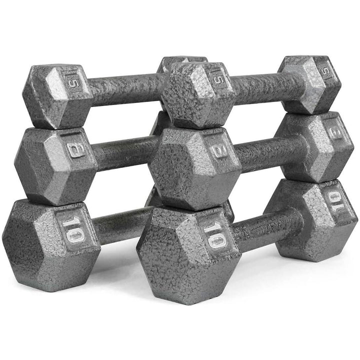 HolaHatha 5, 8 & 10lb Cast Iron Dumbbell Free Hand Weight Set w/Rack (Open Box)