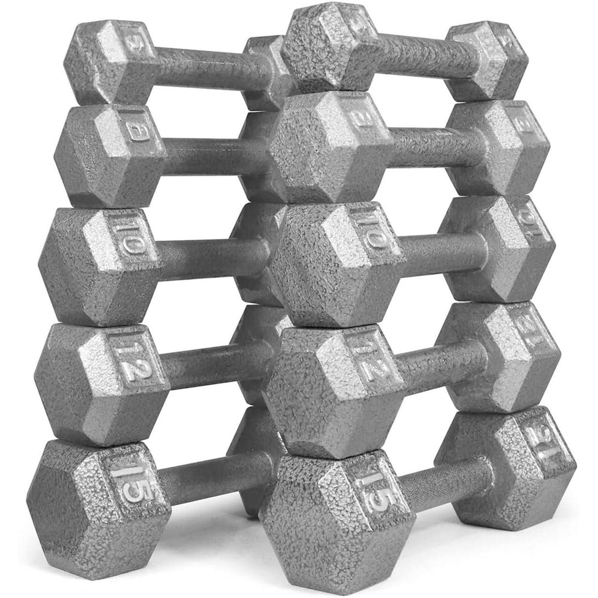 HolaHatha 5, 8, 10, 12 & 15 lb Cast Iron Dumbbell Free Hand Weight Set with Rack - VMInnovations