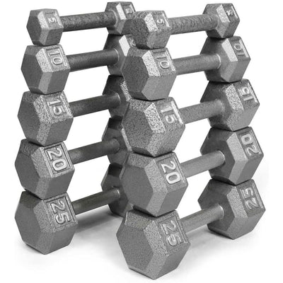 HolaHatha 5, 10, 15, 20, 25 lb Cast Iron Dumbbell Free Hand Weight Set with Rack - VMInnovations