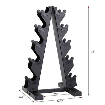 HolaHatha 10, 15, 20, 25, 35lb Cast Iron Dumbbell Free Hand Weight Set with Rack - VMInnovations