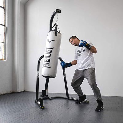 Everlast 100 Pound Bag Stand with Elite 2 Nevatear 80 Pound Punching Bag, White - VMInnovations
