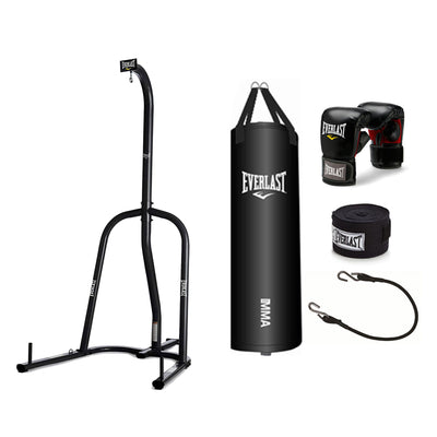Everlast 100 Pound Bag Stand w/Bag Kit, Gloves, Hand Wraps & Bungee Cord, Black - VMInnovations