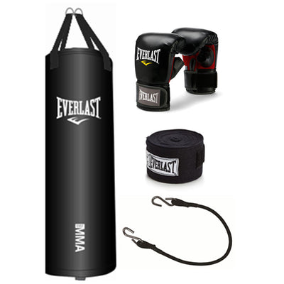 Everlast 100 Pound Bag Stand w/Bag Kit, Gloves, Hand Wraps & Bungee Cord, Black - VMInnovations