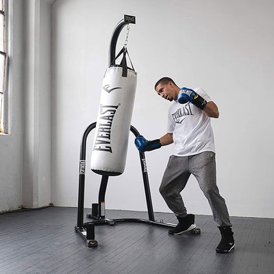 Everlast 100 Pound Bag Stand w/Bag Kit, Gloves, Hand Wraps & Bungee Cord, Black - VMInnovations