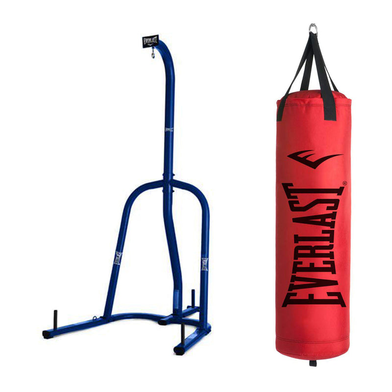 Everlast Single Station 100 Pound Punching Bag Stand and Kickboxing Bag, Red