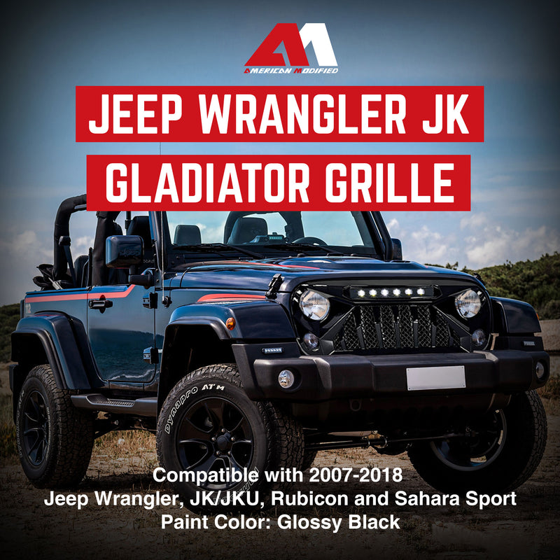 American Modified Gladiator Grille Compatible with 2007 to 2018 Jeep Wrangler JK