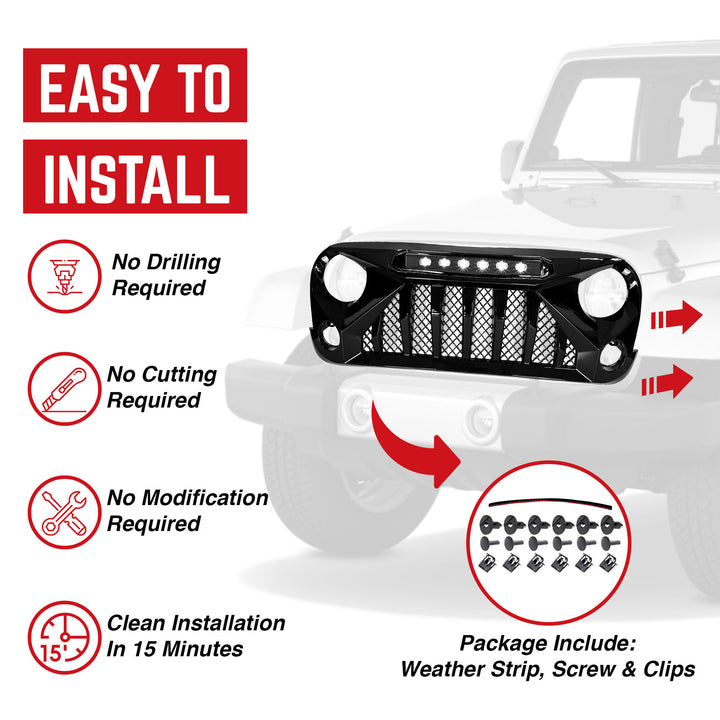 American Modified Gladiator Grille Compatible with 2007 to 2018 Jeep Wrangler JK