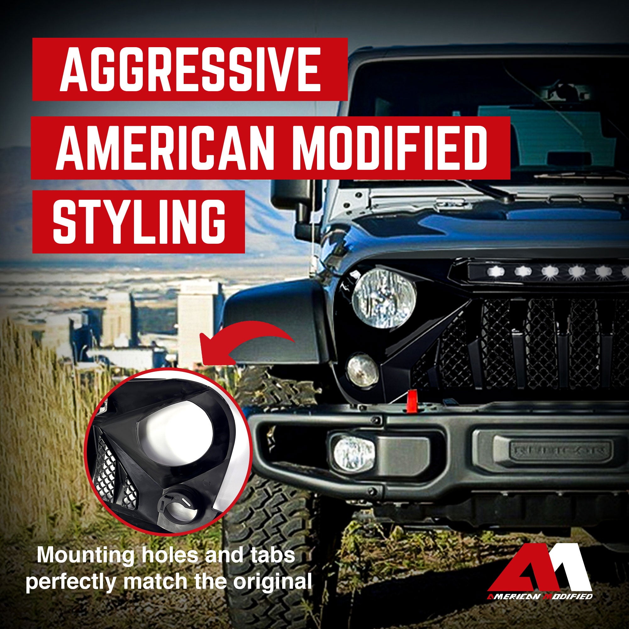 American Modified Grille Compatible with 07-18 Jeep Wrangler JK (Open Box) - VMInnovations