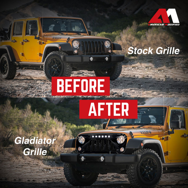 American Modified Gladiator Grille Compatible with 2007 to 2018 Jeep Wrangler JK