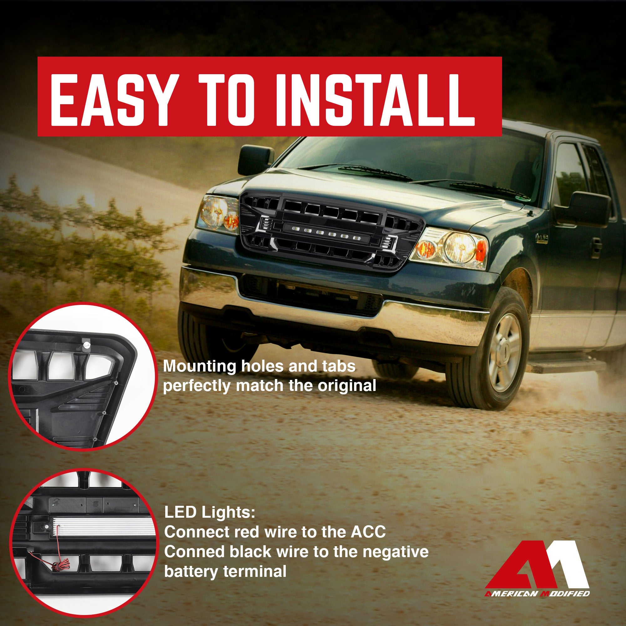 AMERICAN MODIFIED Armor Grille Compatible w/04-08 Ford F150, Glossy Black (Used) - VMInnovations