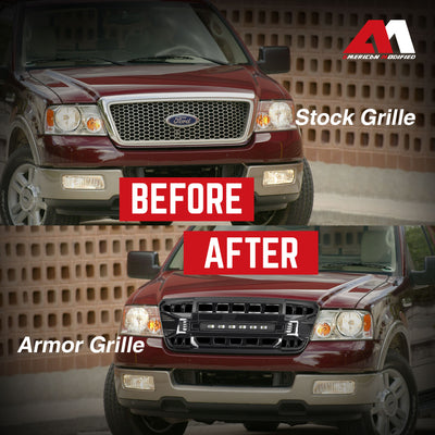 AMERICAN MODIFIED Armor Grille Compatible w/04-08 Ford F150, Glossy Black (Used) - VMInnovations