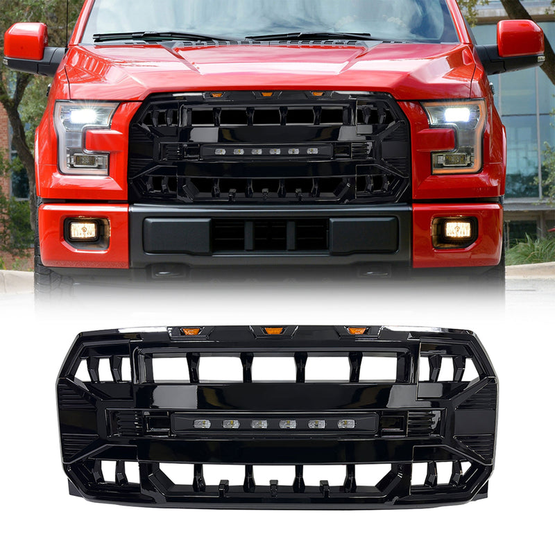 AMERICAN MODIFIED Armor Front Grille for 2015 to 2017 Ford F150, Glossy Black