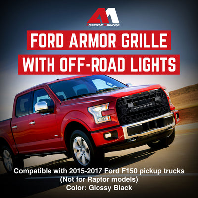 AMERICAN MODIFIED Armor Front Grille for 15-17 Ford F150, Glossy Black(Open Box) - VMInnovations