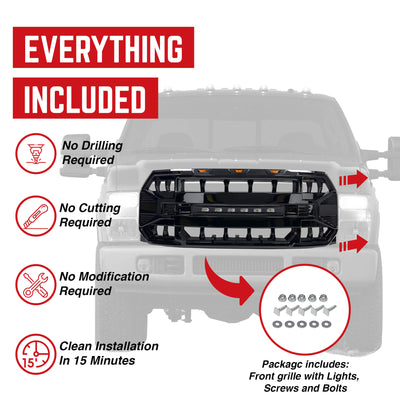 AMERICAN MODIFIED Armor Front Grille for 15-17 Ford F150, Glossy Black(Open Box) - VMInnovations