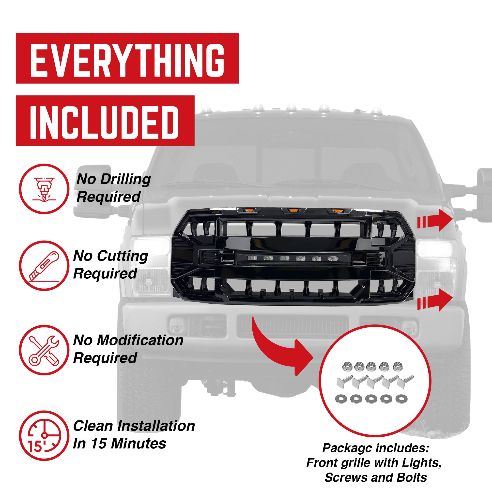 AMERICAN MODIFIED Armor Front Grille for 15-17 Ford F150, Glossy Black(Open Box) - VMInnovations