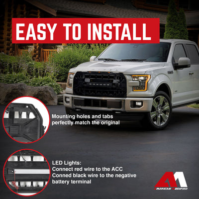 AMERICAN MODIFIED Armor Front Grille for 15-17 Ford F150, Glossy Black(Open Box)