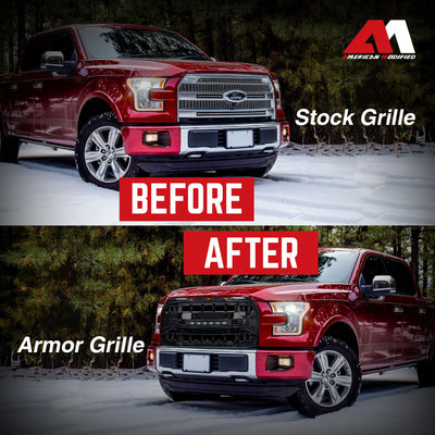 AMERICAN MODIFIED Armor Front Grille for 15-17 Ford F150, Glossy Black(Open Box) - VMInnovations