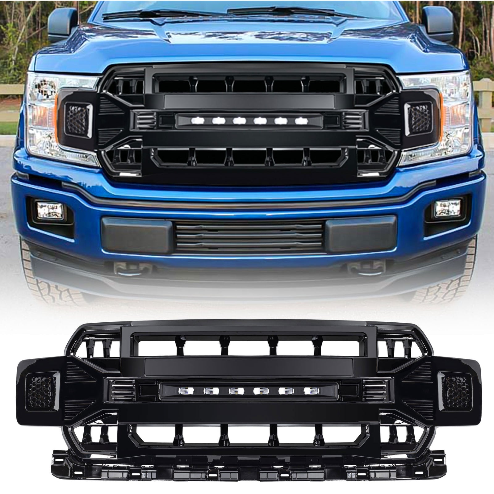 AMERICAN MODIFIED Armor Grille Compatible w/18-20 Ford F150, Glossy Black (Used) - VMInnovations
